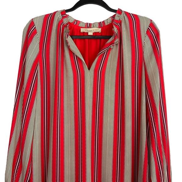 Loft Red Striped Flounce Drop Waist Long Sleeve Dress Size S - Picture 9 of 13